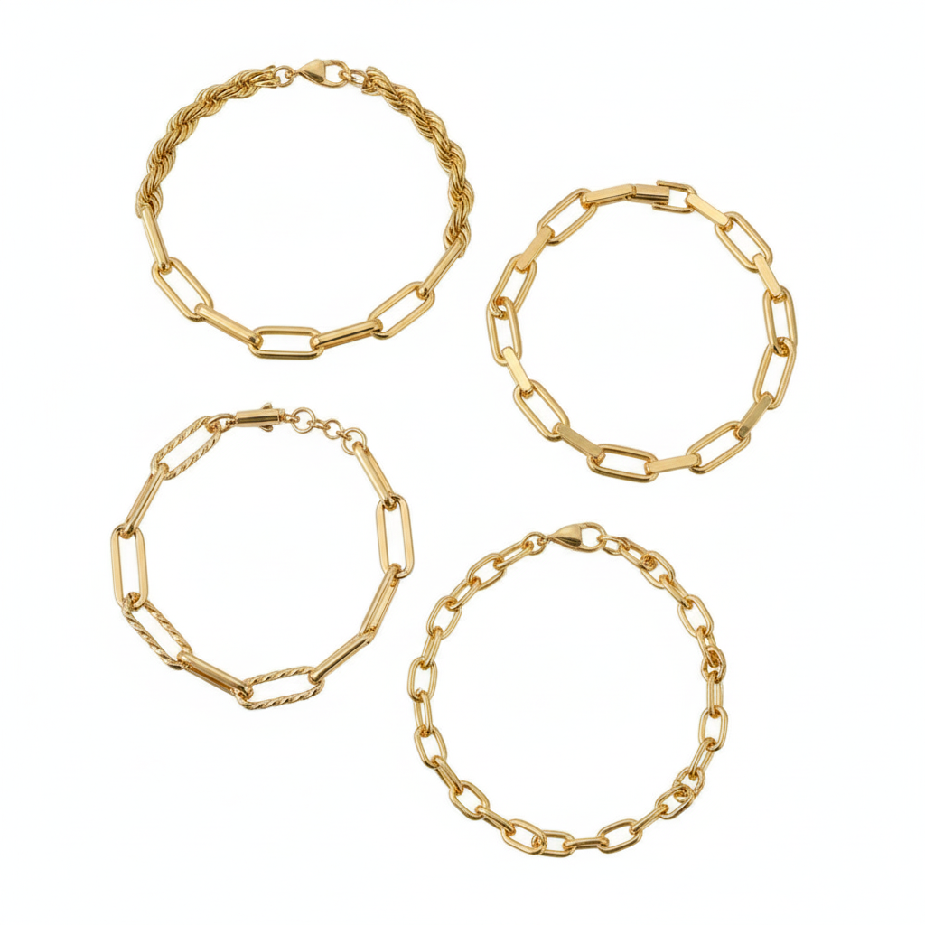 Chunky Stainless Steel Link Chain Bracelet For Woman, Gold Plated Layering Bracelets Wristband Waterproof Jewelry