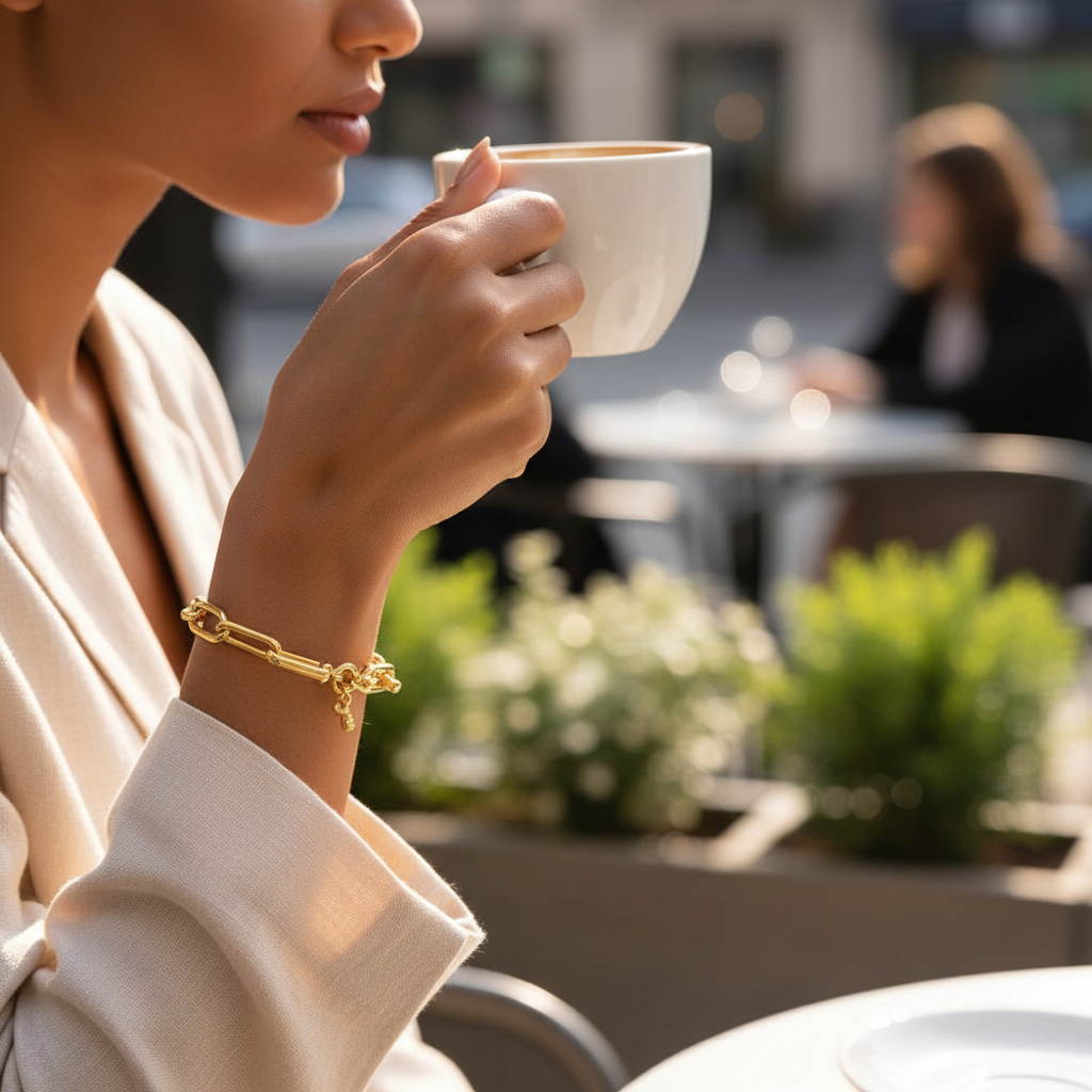 Chunky Stainless Steel Link Chain Bracelet For Woman, Gold Plated Layering Bracelets Wristband Waterproof Jewelry