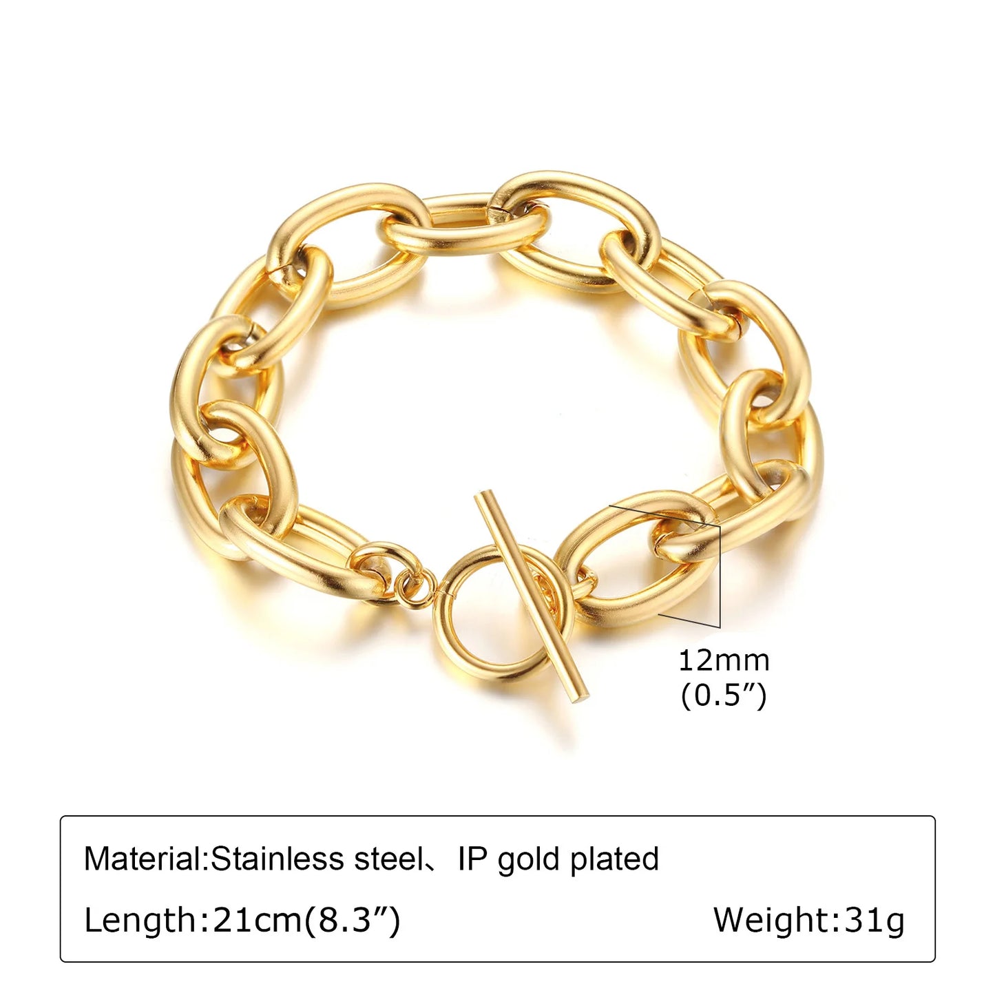 Chunky Stainless Steel Link Chain Bracelet For Woman, Gold Plated Layering Bracelets Wristband Waterproof Jewelry