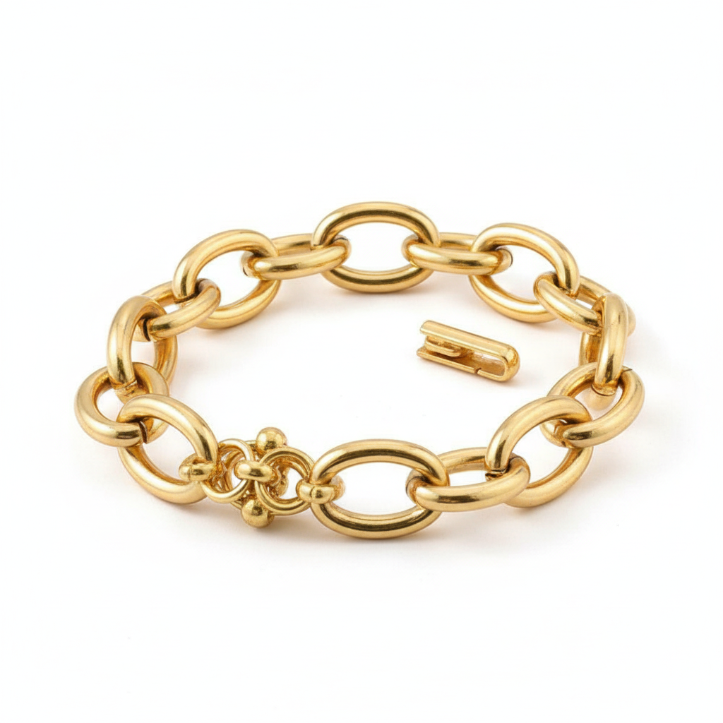 Chunky Stainless Steel Link Chain Bracelet For Woman, Gold Plated Layering Bracelets Wristband Waterproof Jewelry