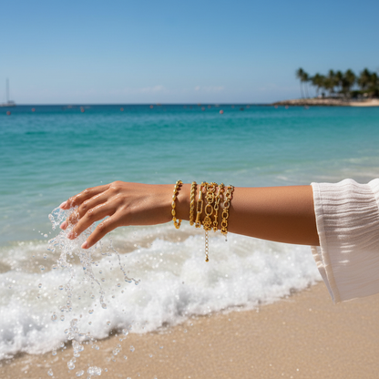 Chunky Stainless Steel Link Chain Bracelet For Woman, Gold Plated Layering Bracelets Wristband Waterproof Jewelry